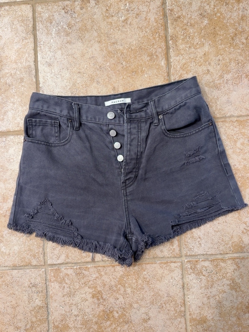 Pacsun Black Distressed High Rise Denim Shorts Button Fly Size 28